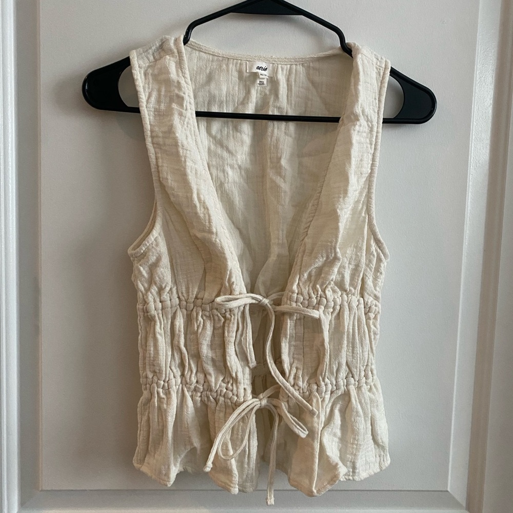 Aerie Cream Tie-Front Blouse